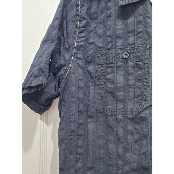 Point Zero Black Label Semi-Fit M Men's Short Sleeve Shirt - Navy Button Down - Picture 6 of 16